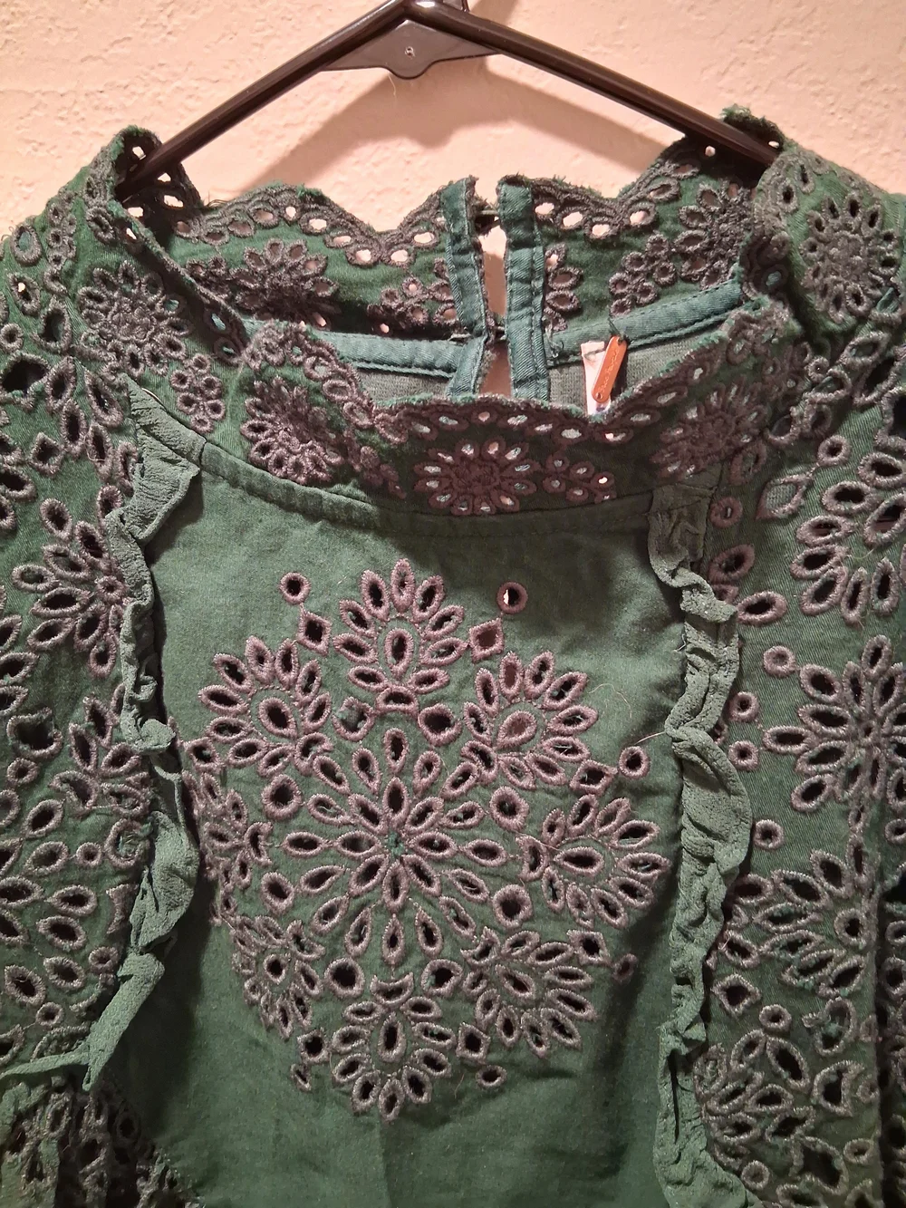 Free People Emerald Green Crochet Lace Long-Sleeve Blouse - Picture 2 of 4